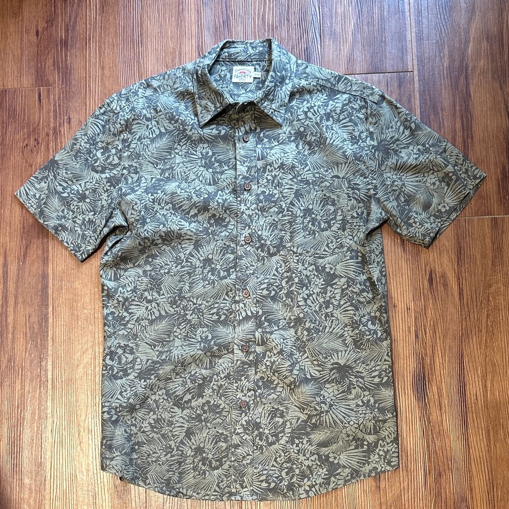 Faherty Men's Olive Floral Button Down Shirt